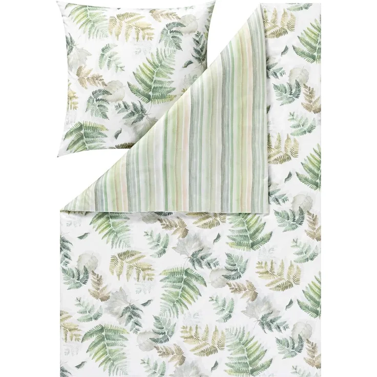 Estella Kuschel Flanell Bettwäsche 135x200 Fern Leaves Blätter Wende grün 4469-530
