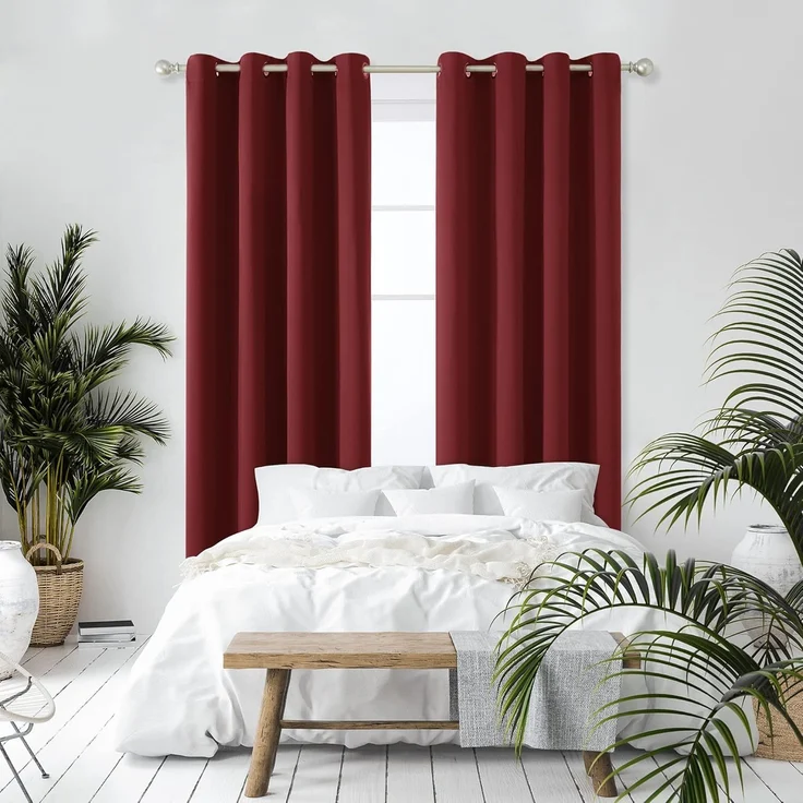 Deconovo Gardinen Verdunkelungsvorhang Ösen Gardine gegen Kälte Wohnzimmer Warm Vorhang Blickdicht, 160x132 cm(HöhexBreite), Rot, 2er Set – Bild 5