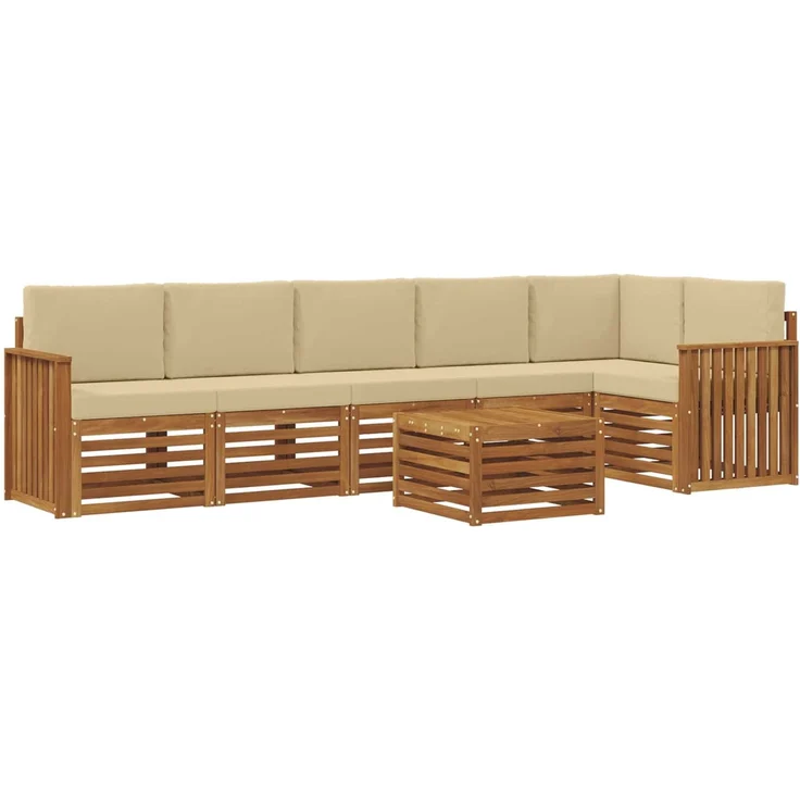 vidaXL Outdoor-Sofagarnitur 7 stk. 6-Sitzer Natur und Beige 3374928 – Bild 2