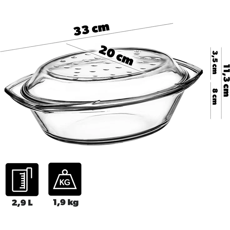 KADAX 2,9 l ovale Glas-Backform mit Deckel – Bild 2