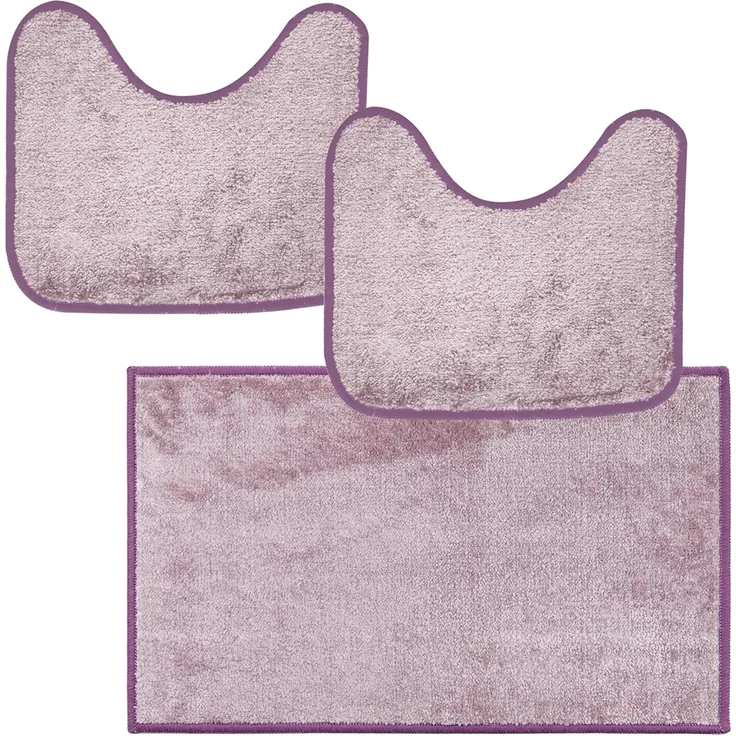 Comart, Ocean Badteppich-Set, 3-teilig, rutschfest, für Dusche und Badewanne, WC-Vorleger, maschinenwaschbar, schnelltrocknend, modernes Design, Lila
