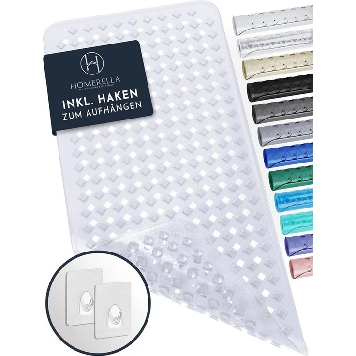 Homerella Badematte rutschfest Hautsensitiv 88x39cm, INKL. AUFHÄNGUNG, Antirutschmatte Badewanne BPA frei, Duschmatte schimmelresistent & maschinenwaschbar – Bild 5