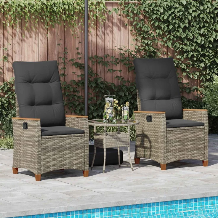 vidaXL Verstellbarer Gartenstuhl Grau und Dunkelgrau Poly-Rattan 42026865 – Bild 3