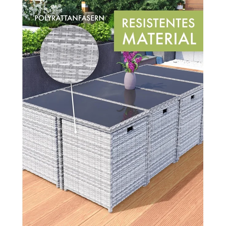 Swing&Harmonie Garten-Essgruppe Poly Rattan Sitzgruppe Esstisch Lounge Gartenmöbel, (Sitzgarnitur, Tisch, Stühle, Hocker Garnitur Set) – Bild 5