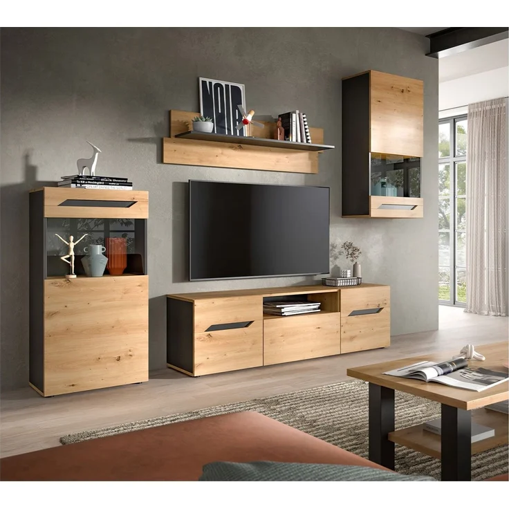 Anbauwand Casper / Caserta, Holzwerkstoff, Holzfarben, 253 x 196 x 40 cm – Bild 4