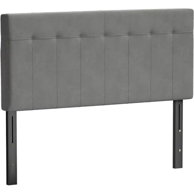 HOMCOM Kopfteil 3-Fach höhenverstellbar Bettkopfteil mit Metallbeinen gesteppt Polsterkopfteil mit Samtoptik für Schlafzimmer 140 x 10 x 106/116/126 cm Grau