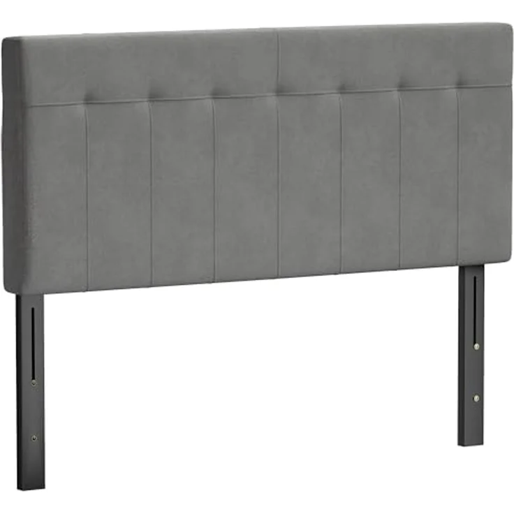HOMCOM Kopfteil 3-Fach höhenverstellbar Bettkopfteil mit Metallbeinen gesteppt Polsterkopfteil mit Samtoptik für Schlafzimmer 140 x 10 x 106/116/126 cm Grau – Bild 1