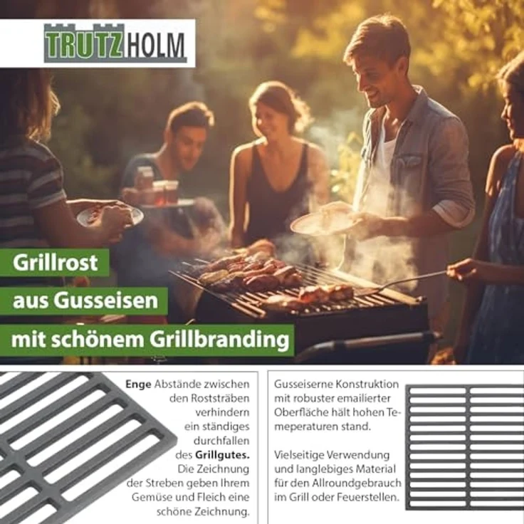 Grillrost 60x40cm rechteckig emailliert Rost Grillgitter Gusseisen Grillplatte – Bild 6