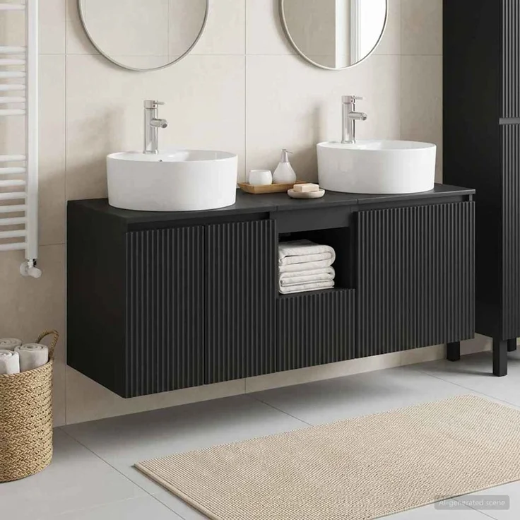 vidaXL Wandmontiertes Badezimmerschrank-Set 3 stk. Schwarz 3405678 – Bild 1