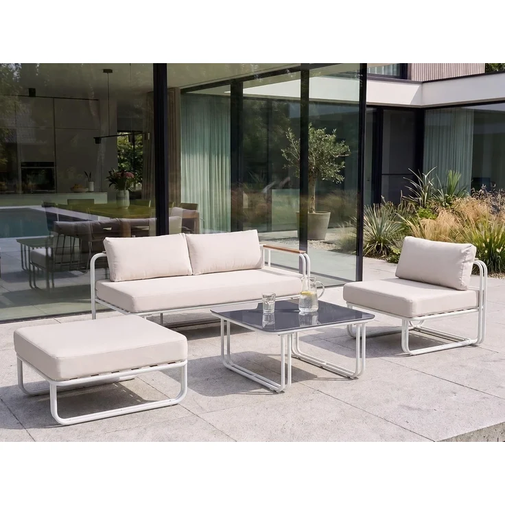 Lounge Set mit Tisch und Ottomane 3-Sitzer CAMEROTA Metall Weiß – Bild 2