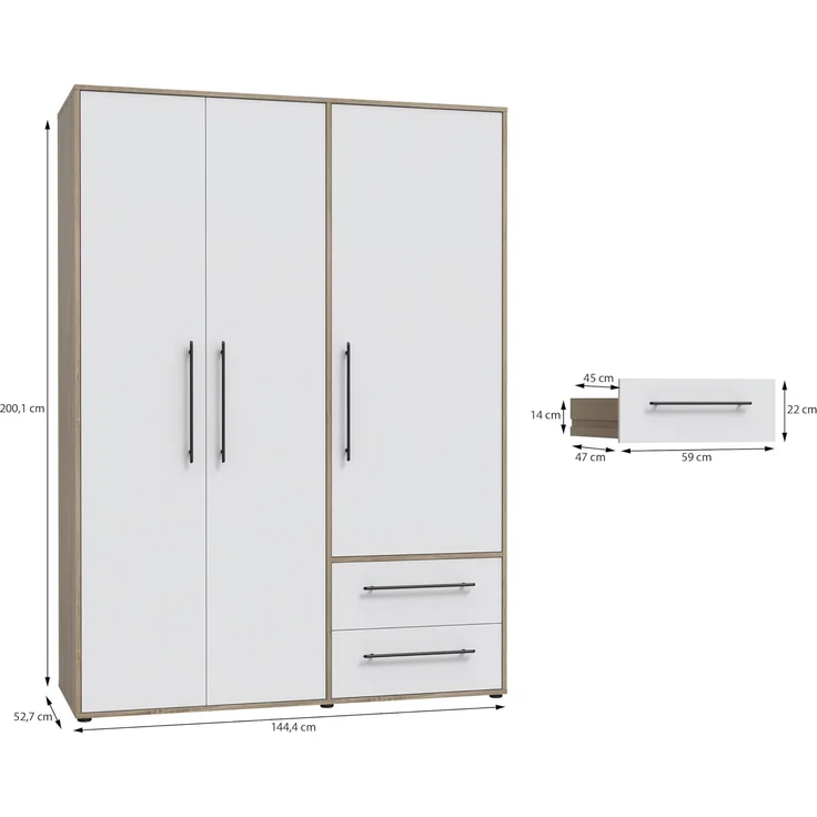 Forte Kleiderschrank MOKKARIS - Schlafzimmer Drehtürenschrank in Weiß (120) / Sonoma Eiche (D30) – Bild 9