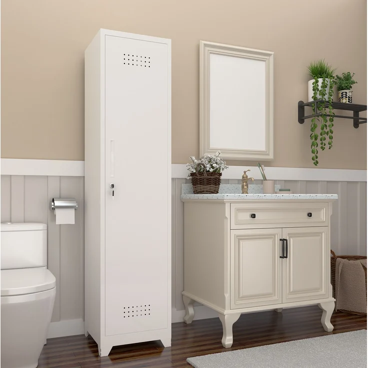 Putzmittelschrank ca. 165 cm hoch aus Metall mit abschließbarer Tür und Aufhängestange – Bild 2