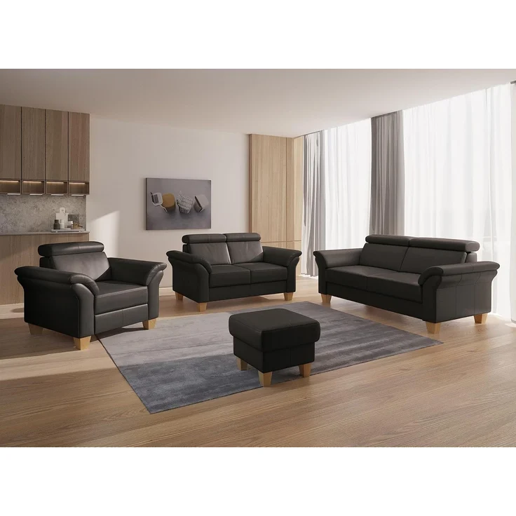 CAVADORE Stauraum-Hocker Ammerland / Polsterhocker im Landhaus-Stil mit Stauraum unter dem Deckel / 101 x 84 x 93 / Leder Dunkelbraun – Bild 2