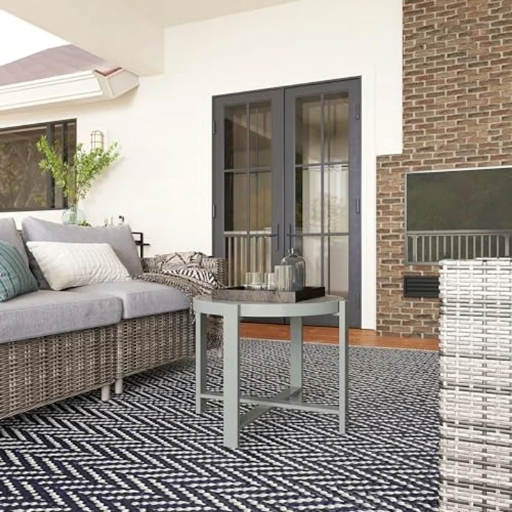 Outsunny Gartentisch mit Marmoroptik (rund Beistelltisch, 1-St, wetterfest Balkontisch aus Aluminium), für Wohnzimmer Büro Outdoor Indoor Grau – Bild 7