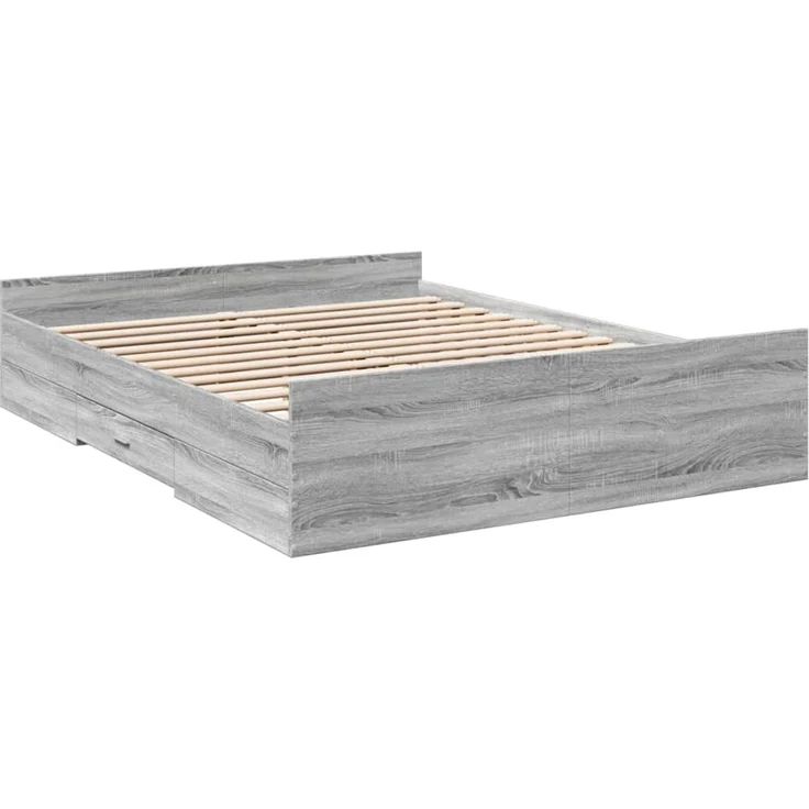 vidaXL Bettgestell mit Schubladen Grau Sonoma 140x200 cm Holzwerkstoff 3280298 – Bild 3