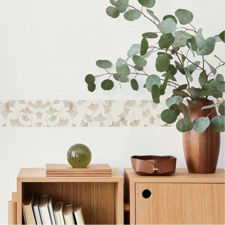 Muralo Bordüre Wandbordüre selbstklebend Blätter – Tapetenbordüre Wohnzimmer, bedruckt, Ginkgoblätter, 10x300 cm, abriebfest, abwischbar – Bild 4