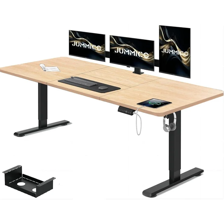 JUMMICO Schreibtisch elektrisch höhenverstellbar mit 4-Stufiger Memory Funktion, Beige, 180x80 cm – Bild 1