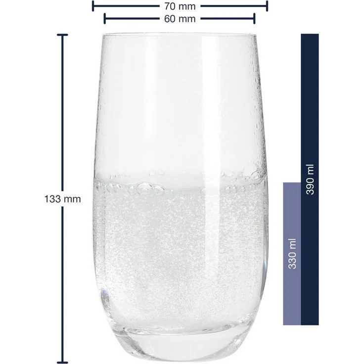 Leonardo Tivoli Trink-Gläser 6er Set, spülmaschinenfeste Wasser-Gläser, Trink-Becher aus Glas im modernen Stil, groß, 390 ml, 020965 – Bild 1