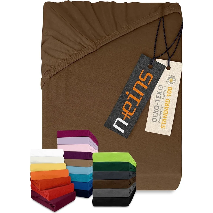 npluseins klassisches Jersey Spannbetttuch - vielen Farben + Größen - 100% Baumwolle 159.192, 120x200 cm, Schokobraun – Bild 1