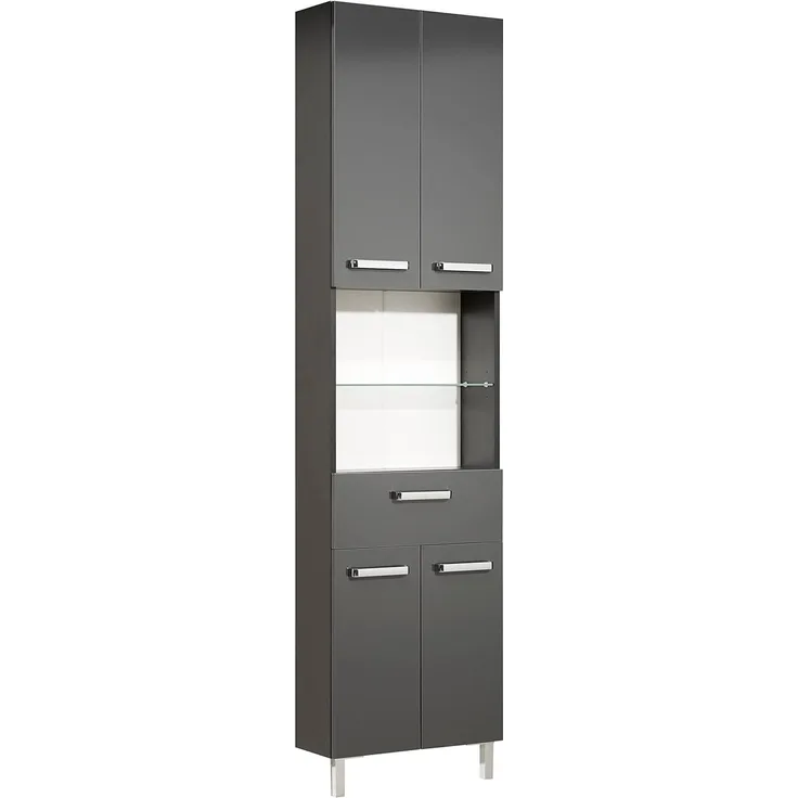 Pelipal Badezimmerschrank; 311 in Grau-Anthrazit, Glanz, 50 cm breit | hochschrank; mit 4 Türen, 1 Schubkasten und 4 Glas-Einlegeböden