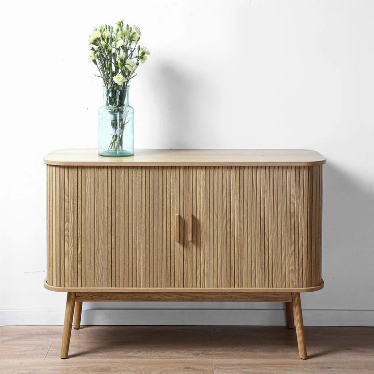 Casâme 'ERNEST' Vintage Sideboard Holzdekor 2 Schiebetüren - L110cm - Helles Holz – Bild 2