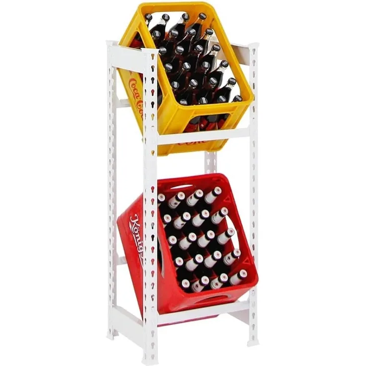 PROREGAL® Standregal Getränkekistenregal CAMEL 100x40x30cm Weiß, 2 Ebenen, 100kg Tragkraft pro Ebene, stabiles Kistenregal