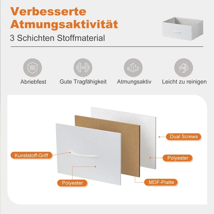 DUMOS Kommode für Schlafzimmer mit 2 Stoffschubladen, hohe Kommode Organizer für Kleidung, Schrank Kinderzimmer, Aufbewahrungsturm mit Schrank, Metallrahmen, Holzplatte, leichte Kinderzimmermöbel – Bild 4