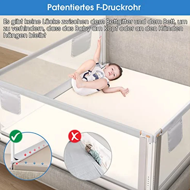 YIKANWEN Bettgitter, 140cm Bettschutzgitter ​für Kinder ab 0-10 Jahren, einziehbare Kinderbettgitter Babybettgitter,passend für Kinderbetten, Elternbetten, Alle Massivholzbetten（Nur 1 Stück） – Bild 5
