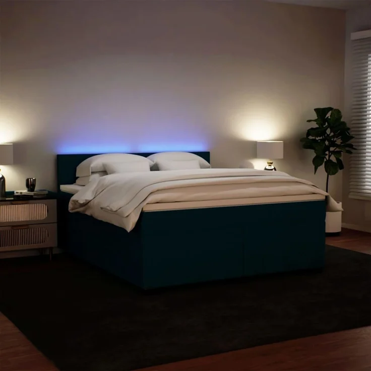 vidaXL Boxspringbett mit Matratze Blau 180x200 cm Samt 3288676 – Bild 4