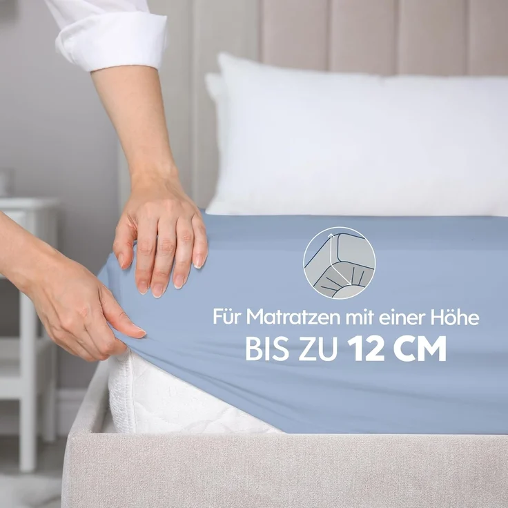 Dreamzie Premium Spannbettlaken 140x200 cm, Bettlaken 100% Jersey Baumwolle, Spannbetttuch für Dicke Matratzen bis zu 22 cm, 150 g/m², Oeko-TEX Zertifiziert - Hellblau – Bild 3