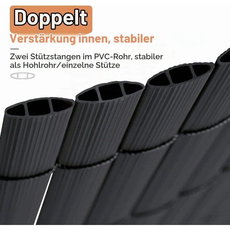 Sekey PVC Sichtschutzmatte 100x400cm Doppelte Verstärkung Innen, Balkon Sichtschutz mit Kabelbindern, Sichtschutzzaun Windschutz Wasserdicht ohne Bohren für Balkon Garten, Anthrazit – Bild 2