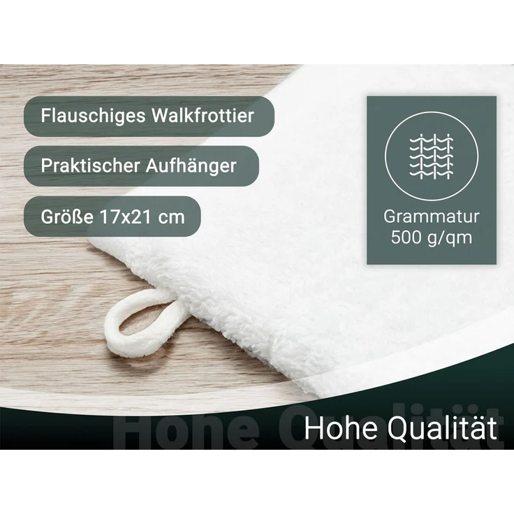 ZOLLNER 10er Set Waschhandschuhe, 100% Baumwolle, 17x21 cm, weiß – Bild 2