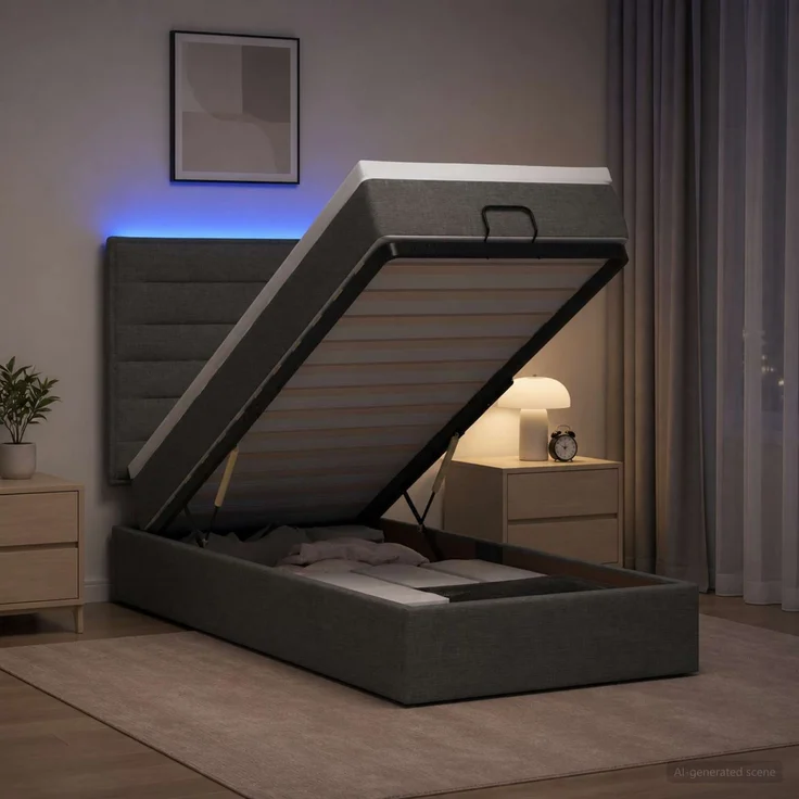 vidaXL Ottoman-Bett mit Matratze und LED Dunkelgrau 90 x 190 cm Stoff 3457952 – Bild 1