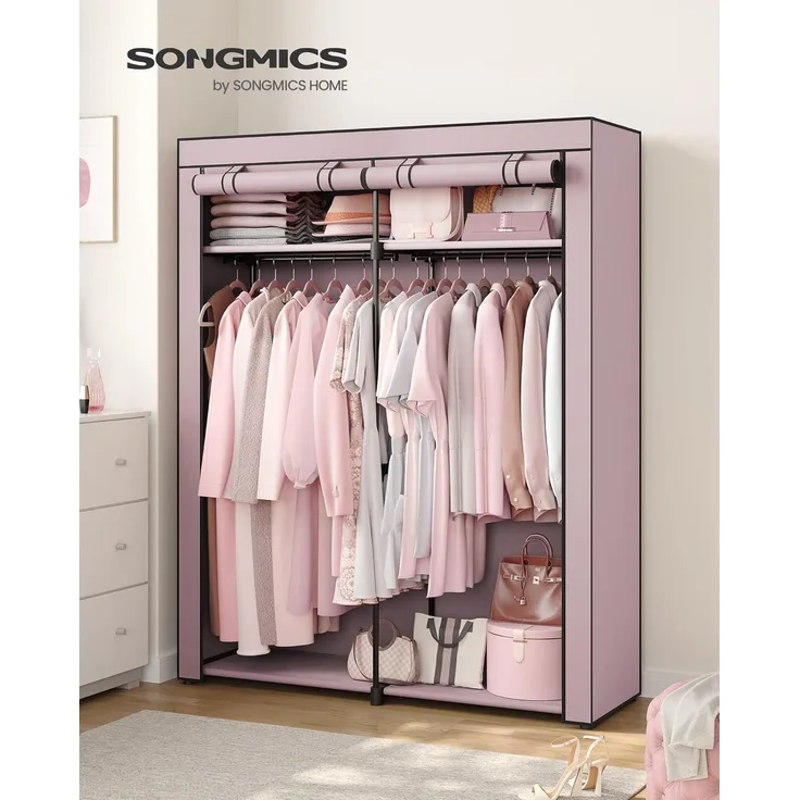 Songmics Stoffschrank mit 2 Kleiderstangen, faltbar, 140 x 43 x 174 cm, Lavendellila