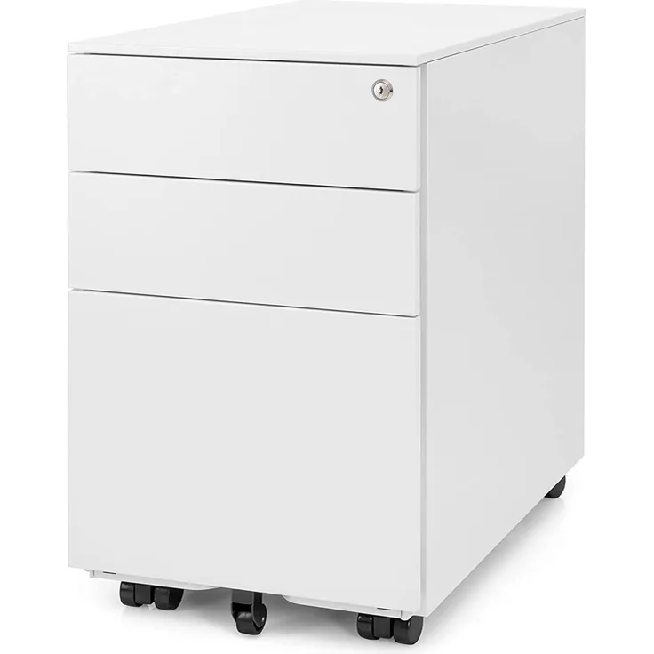  Ergotopia® Rollcontainer für Schreibtisch mit 3 Schubladen, abschließbar, 60x39x52 cm (HxBxT), Weiß