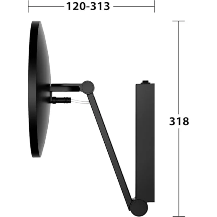 Keuco iLook_Move Kosmetikspiegel, rund, Ø20 cm, mit 5-facher Vergrößerung, Beleuchtung in Tageslichtweiß, Metall schwarz matt, Unterputz, Made in Germany – Bild 3