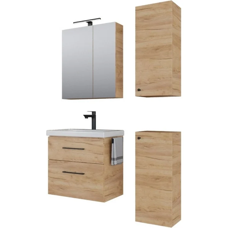 Planetmöbel Badmöbel-Set Badmöbel-Set mit Spiegelschrank 63cm und 2x Midischrank, (Waschbecken mit Unterschrank, Spiegelschrank Bad mit Beleuchtung) – Bild 5