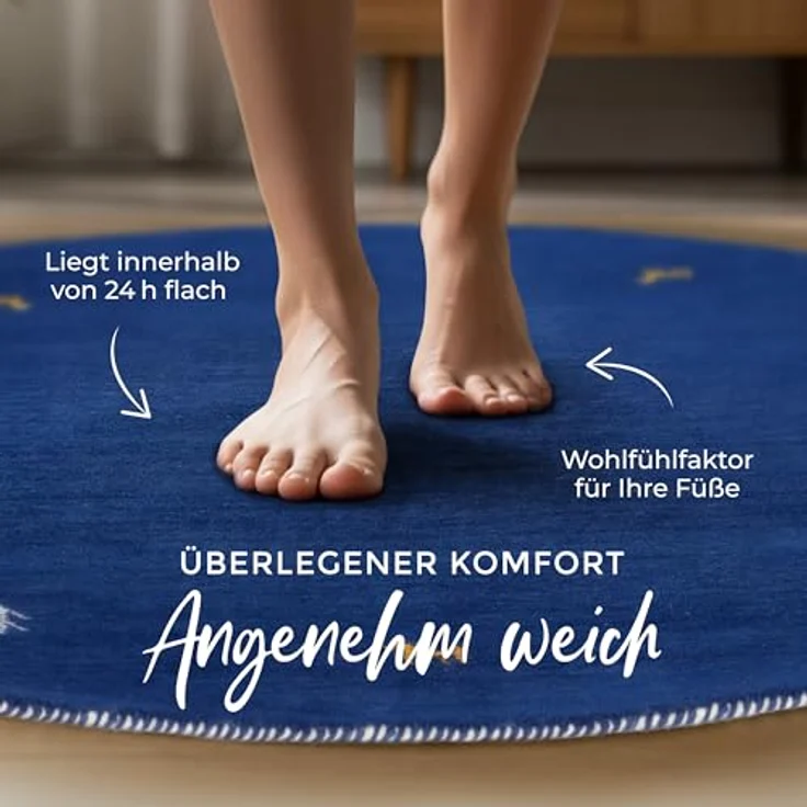 carpetfine 'Gabbeh Uni' Wollteppich, reine Wolle, Blau, Ø 120 cm – Bild 6