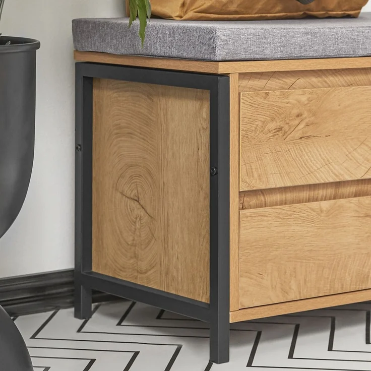 SoBuy FSR149-N Schuhbank, Spanplatte, Melamin, Helle Eiche, 110 x 45 x 35 cm – Bild 6