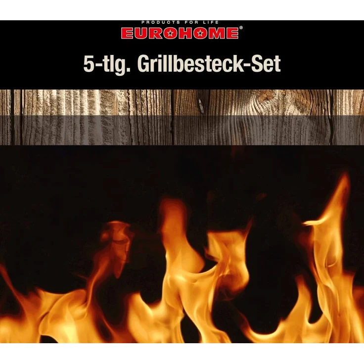 EUROHOME Grillbesteck-Set Grillset aus 5 Teilen Grill Zubehör, (5 tlg, Besteck Koffermaße 44 x 17 x 7 cm), Set aus Zange, Wender, Gabel, Messer und Reinigungsbürste. – Bild 6