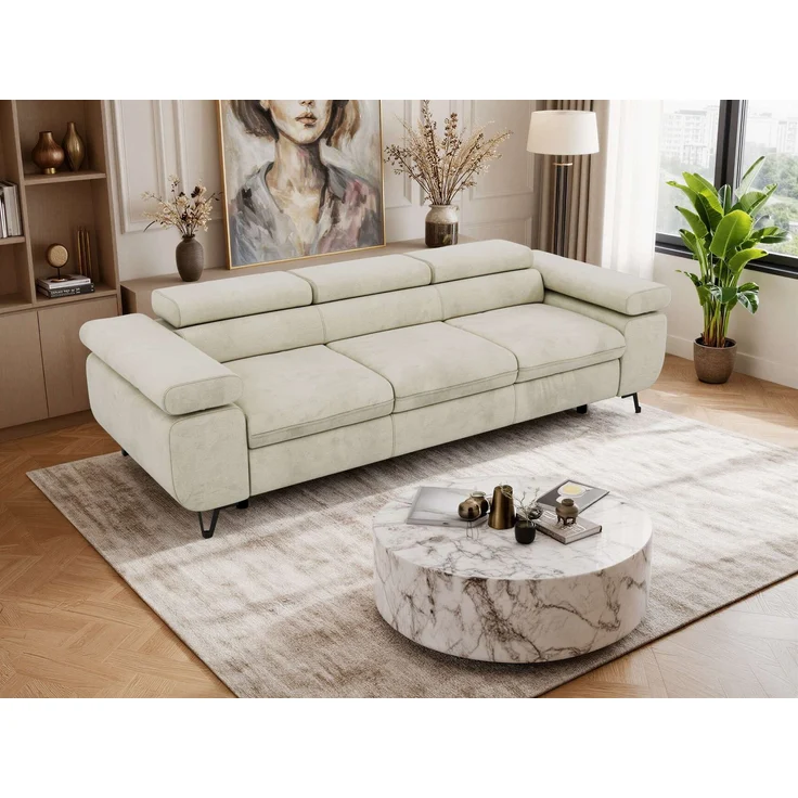 3-Sitzer Polstersofa PETER, verstellbaren Armlehnen und Kopfstütze, breite 262 cm, Gepolsterte Couch, Wellenfeder - Beige Velvet – Bild 5