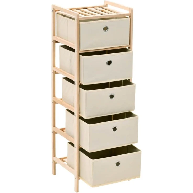 vidaXL Korb-Kommode mit 5 Stoffkörben Zedernholz Beige 32 x 26 x 93 cm (B x T x H) – Bild 5