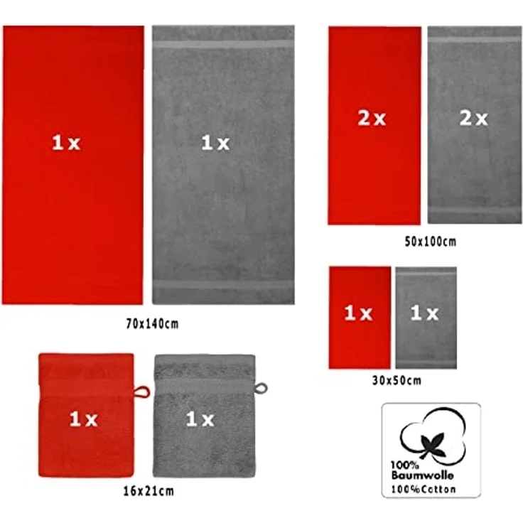 Betz Handtuch Set 10-TLG. Handtuch-Set Premium Farbe Rot & Anthrazit, 100% Baumwolle, (10-tlg) – Bild 2