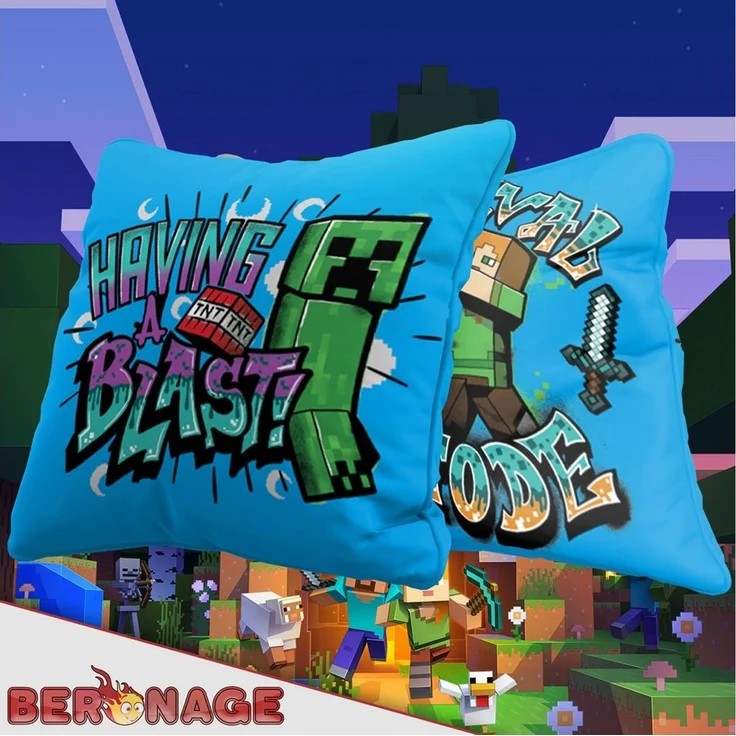 BERONAGE Dekokissen Minecraft Kissen Blast 40x40 cm Creeper TNT Survival Mode Kuschelkissen, passend zur Bettwäsche, ideal für Sofa, Couch, Kinder-Bett, Auto – Bild 2