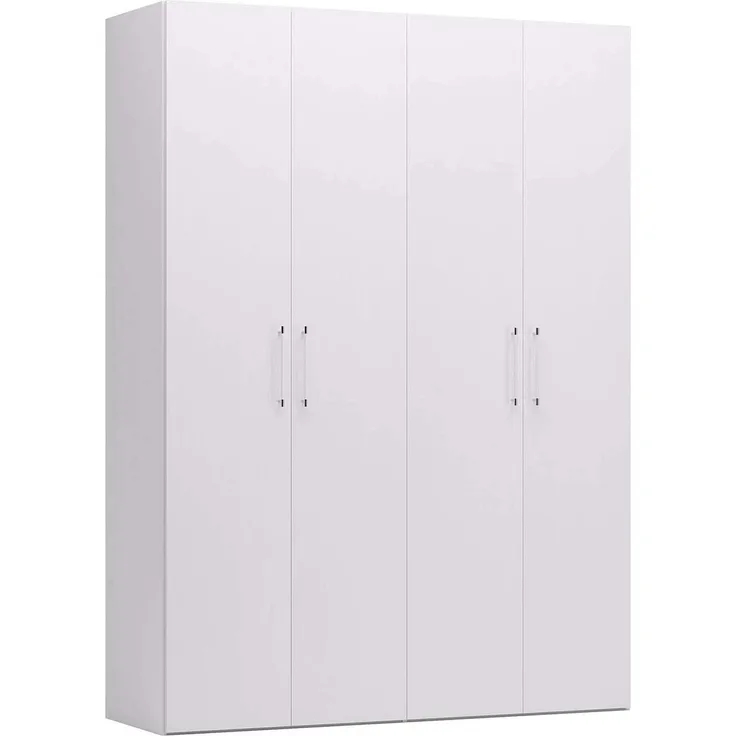 Dmora Kleiderschrank mit 4 Flügeltüren, Farbe Asche weiß, 180 x 247 x 58 cm, mit Kleiderstange