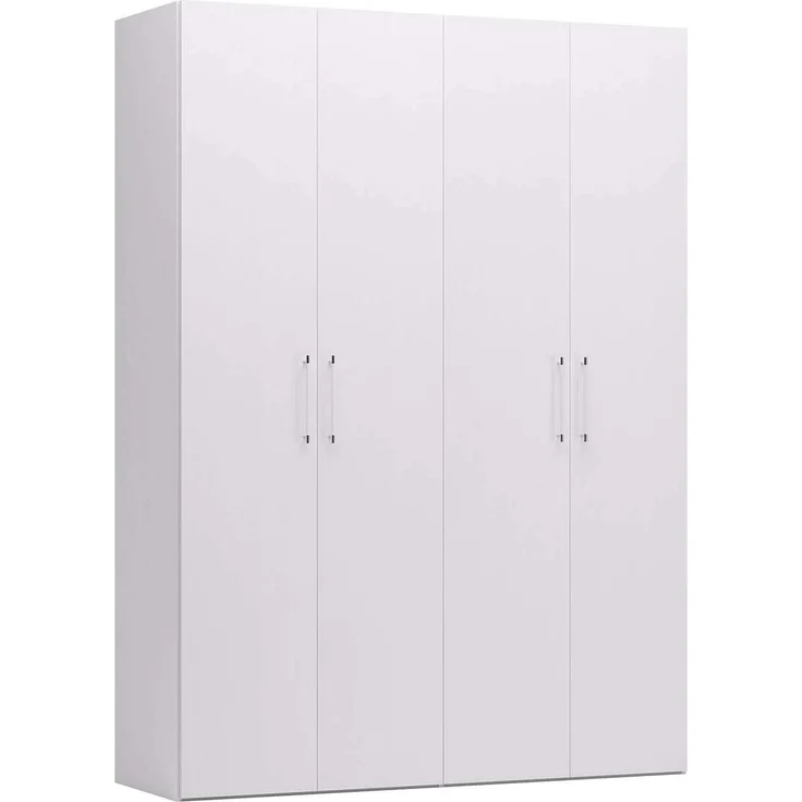 Dmora Kleiderschrank mit 4 Flügeltüren, Farbe Asche weiß, 180 x 247 x 58 cm, mit Kleiderstange