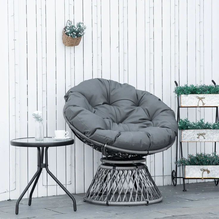 MELAYR, Papasansessel Korbsessel Sessel mit Polster 360 Grad Rattan Grau B87 x T97 x H86, 87 x 97 x 86 cm – Bild 3