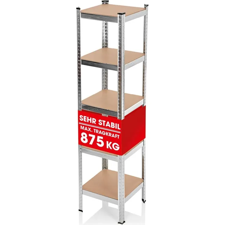 EASYmaxx Schwerlastregal 180x40x40 cm, 875 kg Traglast, 175 kg pro Ebene, 1-tlg, Kellerregal Lagerregal, 5 verstellbare Ablagen