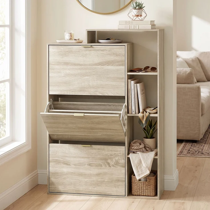 HOMCOM Schuhschrank, MDF, Naturholz, 80 x 25 x 123,8 cm – Bild 9