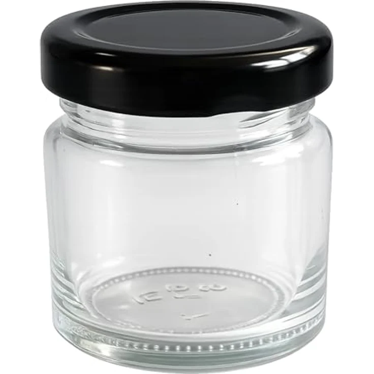 hocz 25x Mini Marmeladengläser 50 ml | mit Deckel Schwarz TO 43 | kleine Einmachgläser mit Schraubdeckel zum befüllen | Schraubgläser, Sturzgläser Set | leere Gläser für Marmelade | 25 Stück – Bild 4